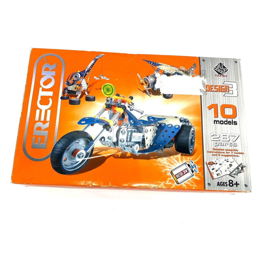 Meccano Erector Design 3 Model Set 10 Models 287 Parts Ages 8+ Building Toy NIB